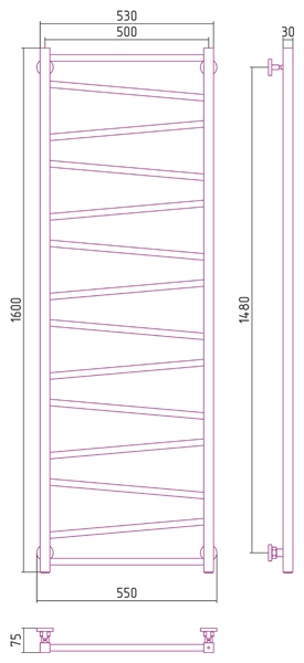 Полотенцесушитель водяной Сунержа Сирокко 1600x500